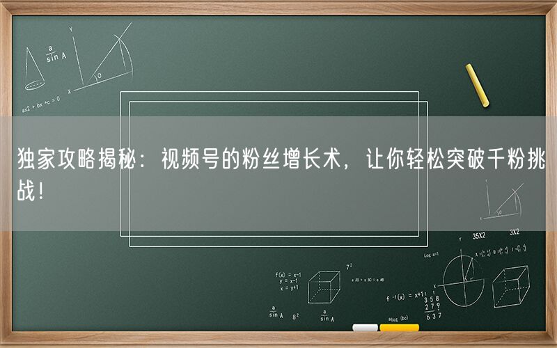 独家攻略揭秘：视频号的粉丝增长术，让你轻松突破千粉挑战！
