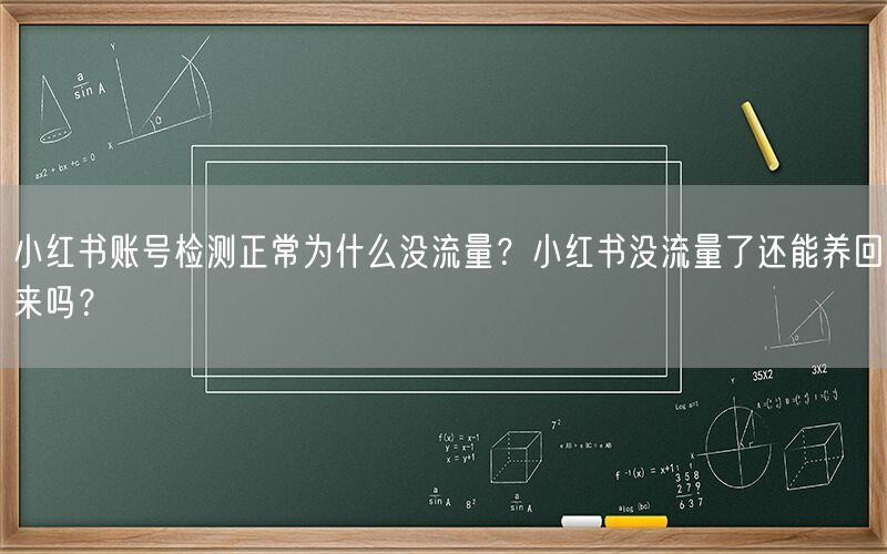 小红书账号检测正常为什么没流量？小红书没流量了还能养回来吗？