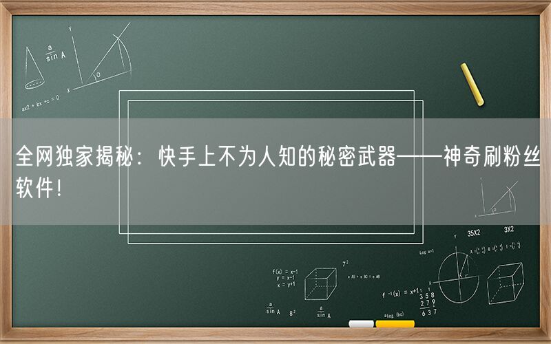 全网独家揭秘：快手上不为人知的秘密武器——神奇刷粉丝软件！